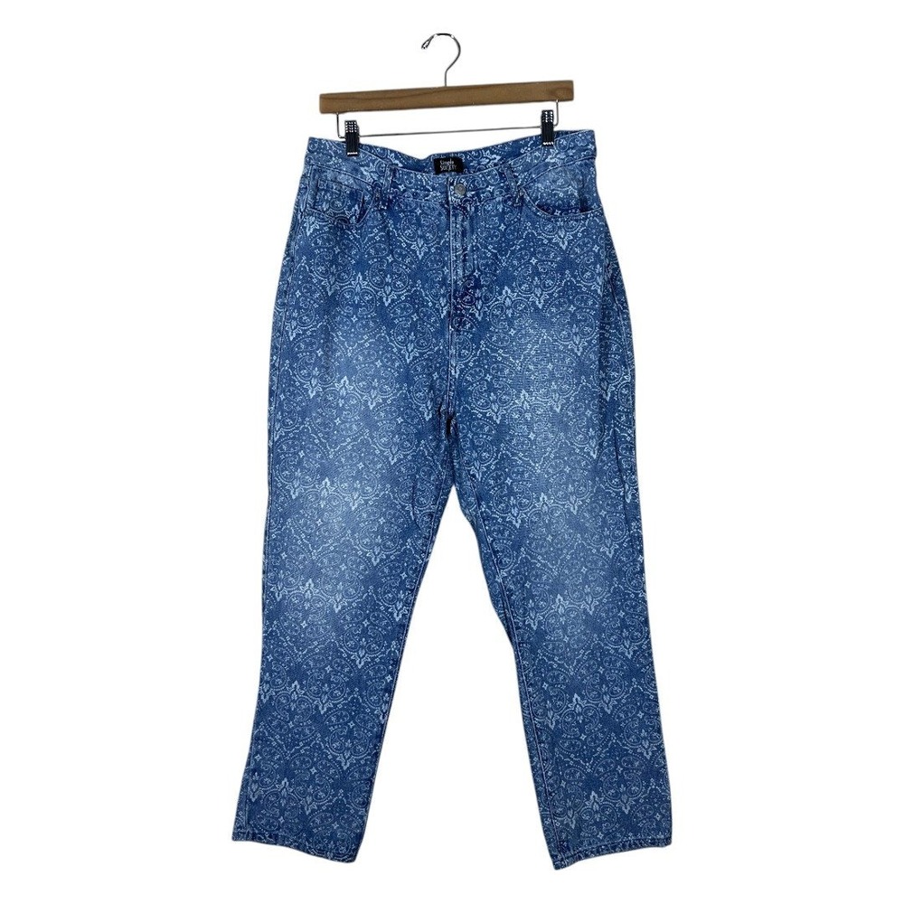 Simple Society High Rise Damask Paisley Print Straight Leg Jeans Blue Size 13/31